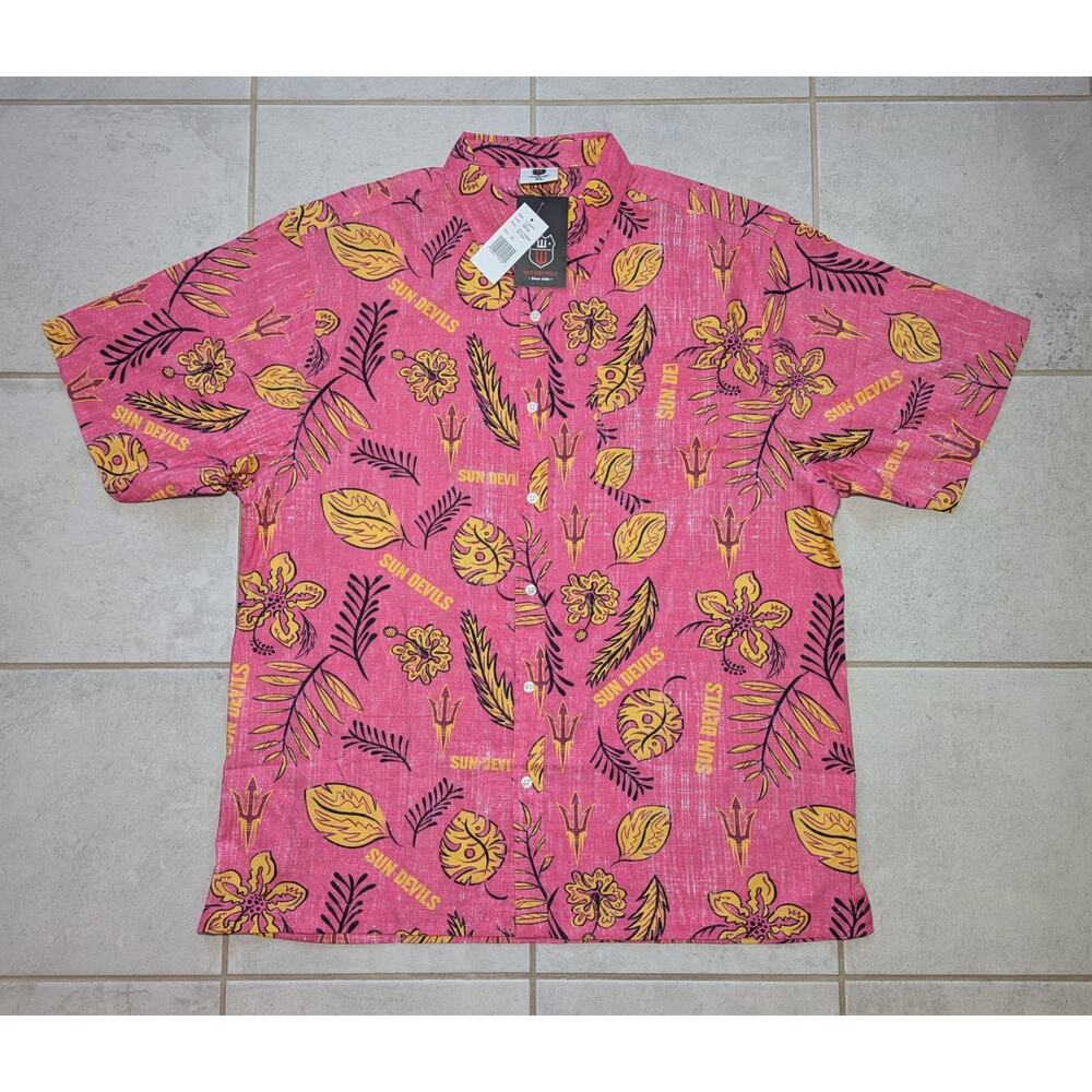 Wes & Willy Men's XL ASU Sun Devils Hawaiian Shirt Red Floral AOP Button Up